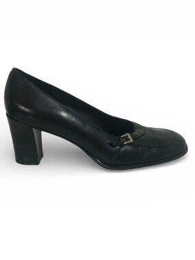 Franco Sarto Women's Classic Black Block Heel Pump Shoes  3 1/2" Heel Sz 10 1/2